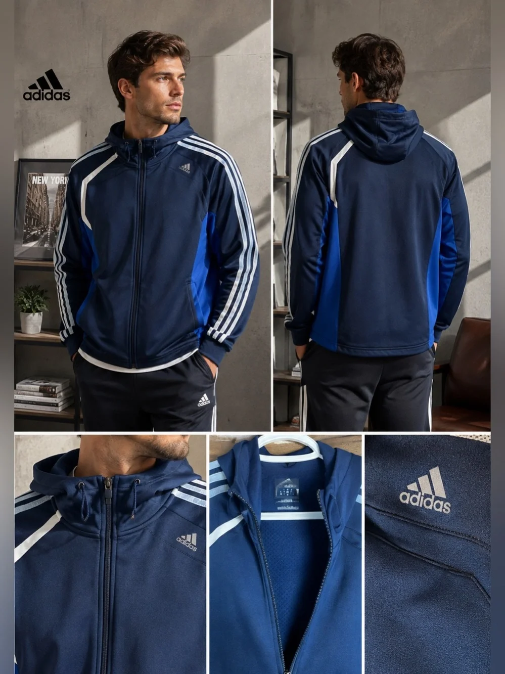 Vintage Adidas 3-Stripes Men’s Full-Zip Track Jacket Medium